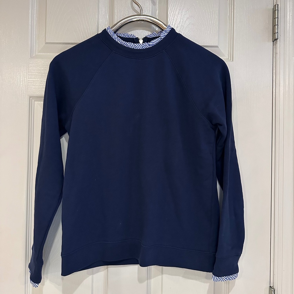 J.Crew Mercantile Navy Blue Mock Layer Striped Collar Sweatshirt H0273 Small